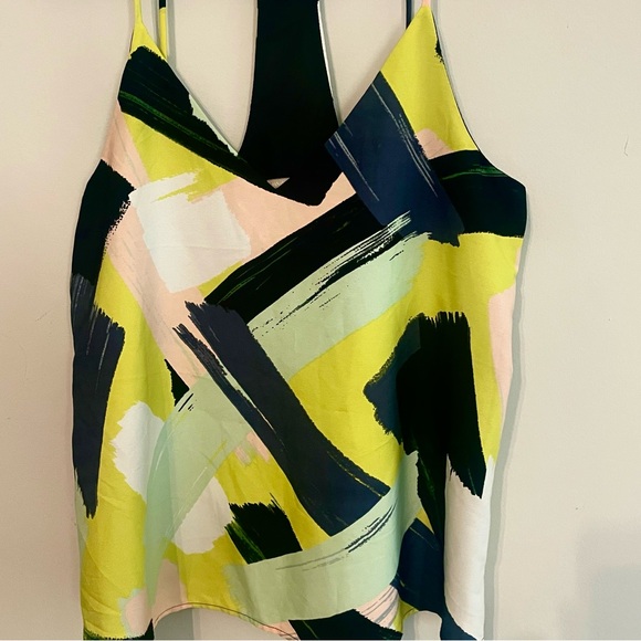 BANANA REPUBLIC Geometric Abstract T-Back Dressy Tank Top - Yellow Black Size S - Picture 2 of 8